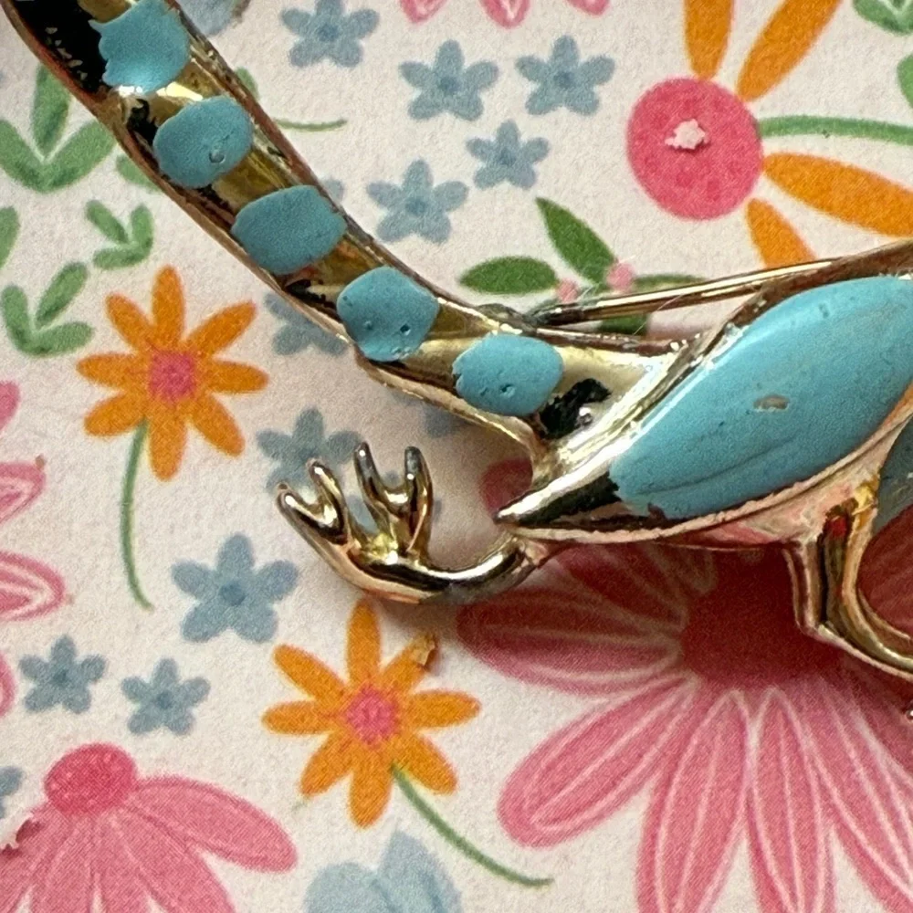 Vintage Blue and Silver Road Runner Bird Brooch Pin